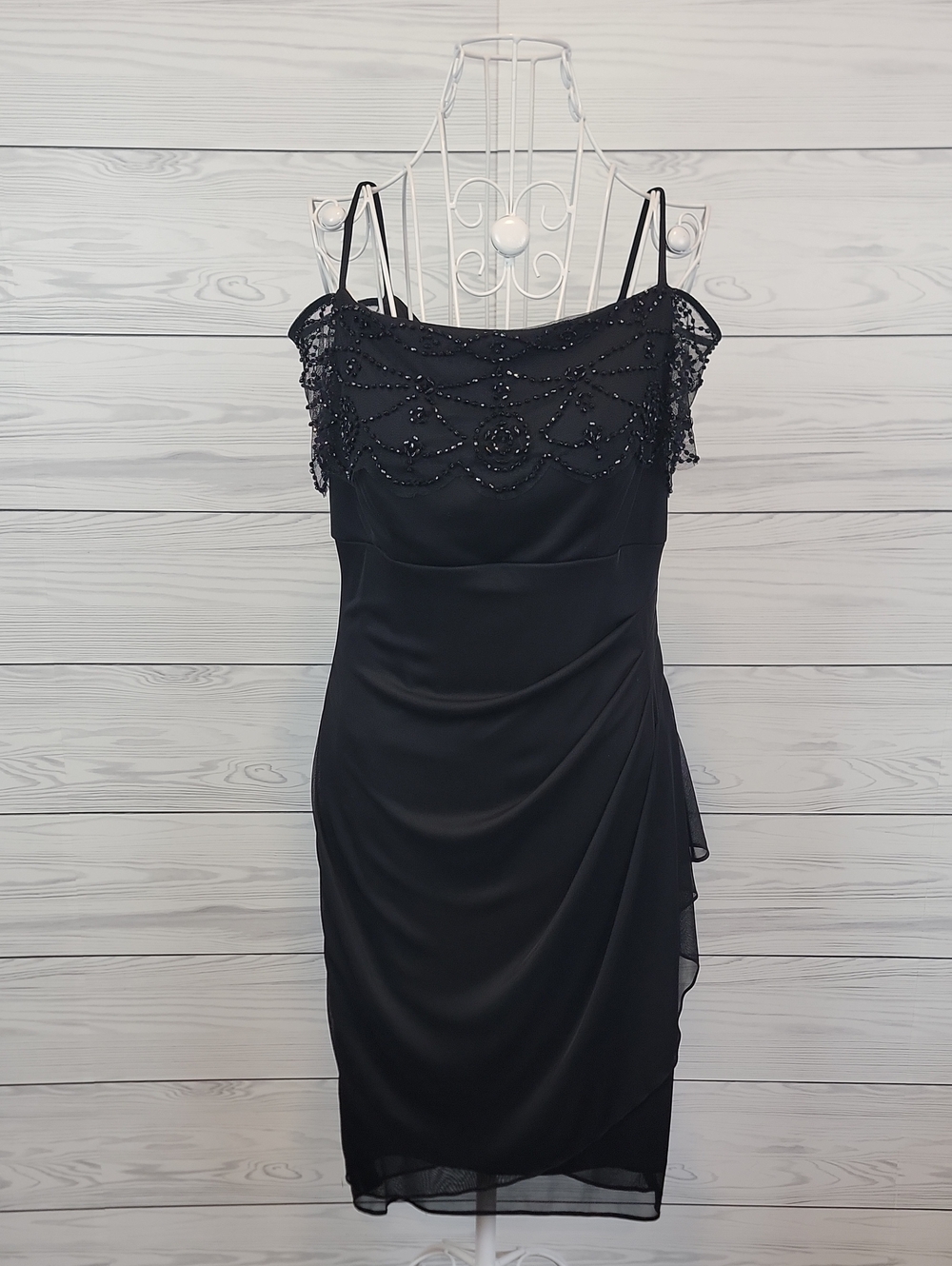 DJ-Jaz Black Beaded Off-Shoulder Cocktail Dress Womens Size 10
